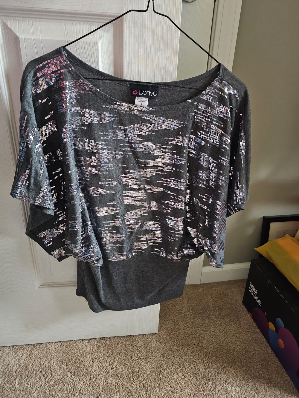 Body Central Gray Top with Pink-Silver Sequins